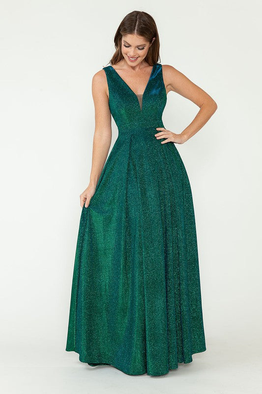 MIRANDA METALLIC VNECK GOWN