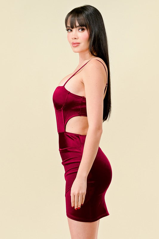 SATIN CUT OUT OPEN BACK MINI CORSET DRESS