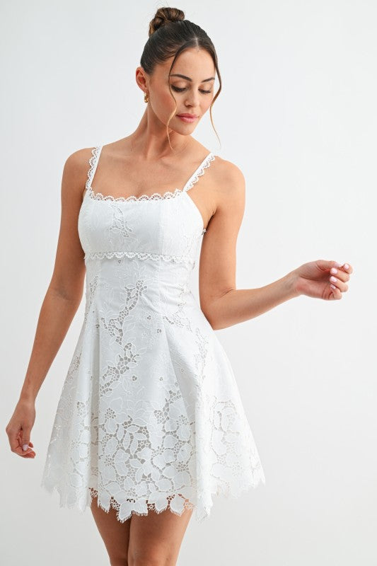 LACE OPEN BACK FIT AND GLARE DRESS