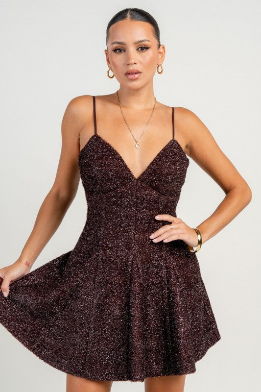 SEQUIN FIT AND FLARE MINI DRESS