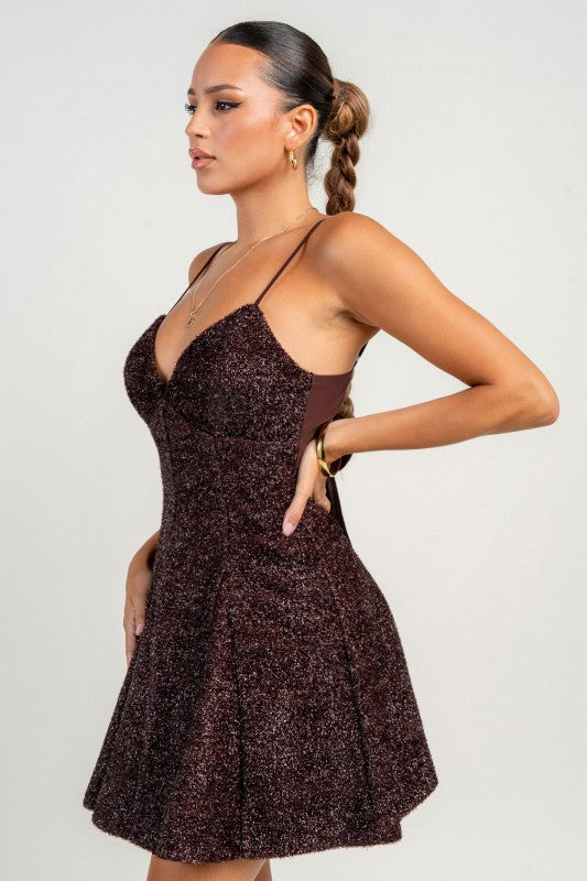 SEQUIN FIT AND FLARE MINI DRESS