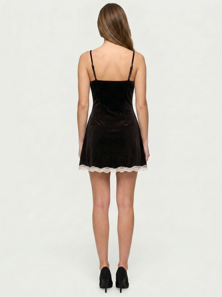 ESPRESSO VELVET LACE MINI DRESS