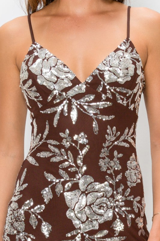 FLORAL SEQUIN BODYCON MINI DRESS