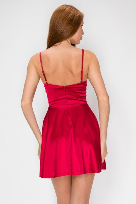 SATIN SEQUIN SKATER DRESS