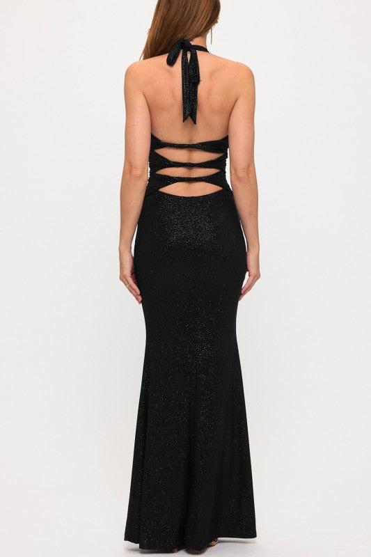 SPARKLY HALTER MAXI DRESS