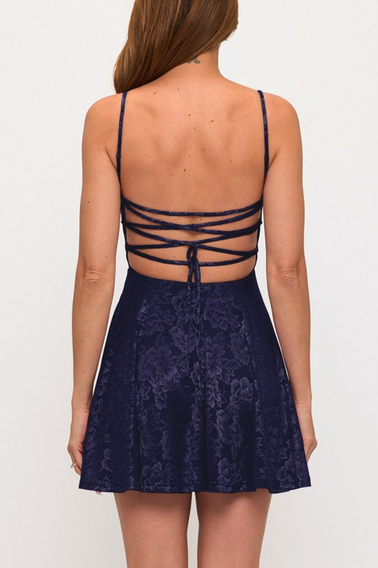 NAVY FLORAL FIT AND FLARE DRESS