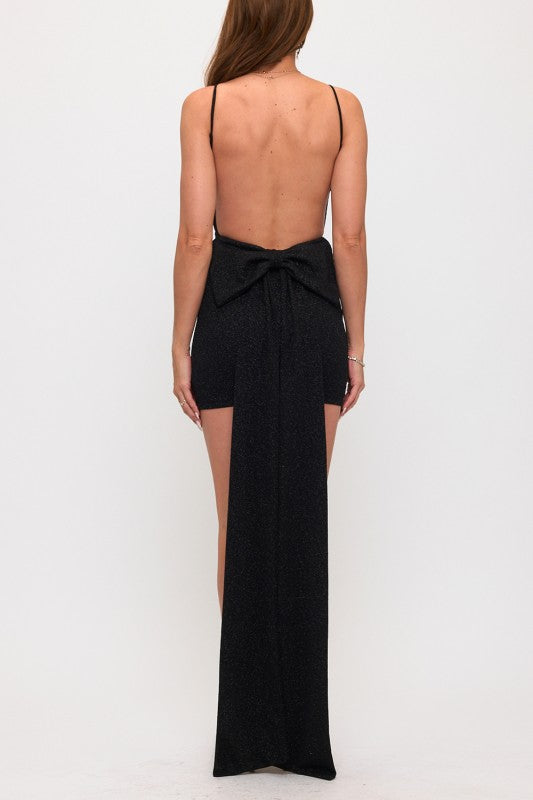 GLITTER BOW TRAIN MINI DRESS