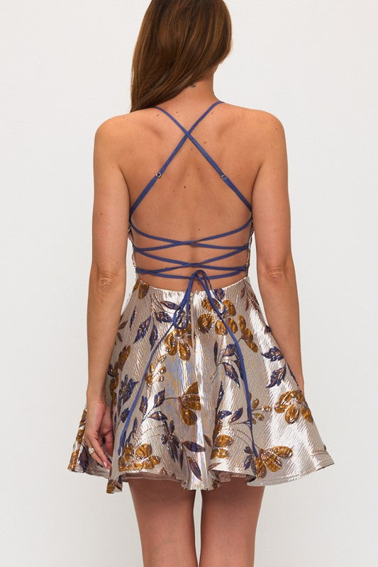 FLORAL FOIL SKATER DRESS