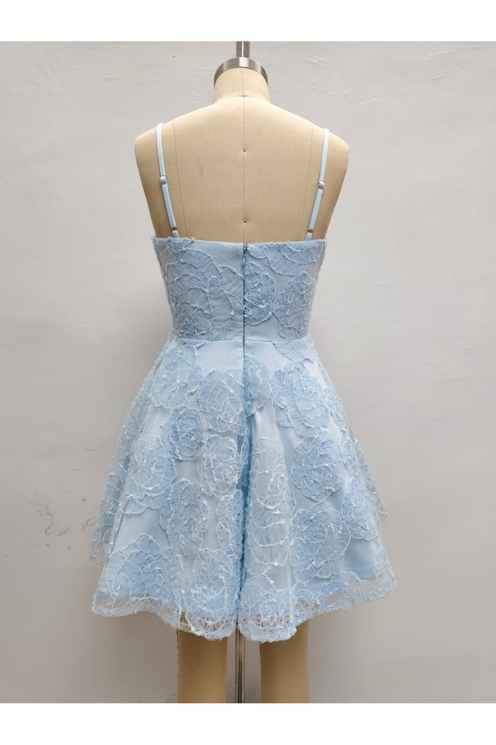 FLORAL ROSETTE LACE FLARED MINI