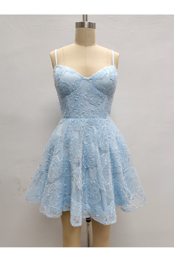FLORAL ROSETTE LACE FLARED MINI