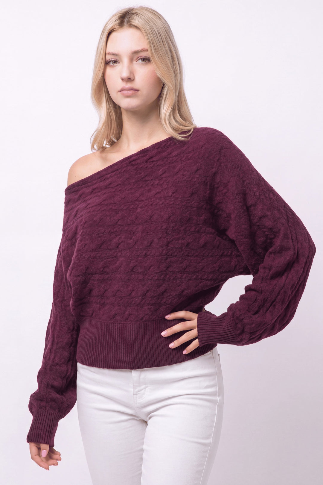 CABLE KNIT ASYMMETRICAL SWEATER