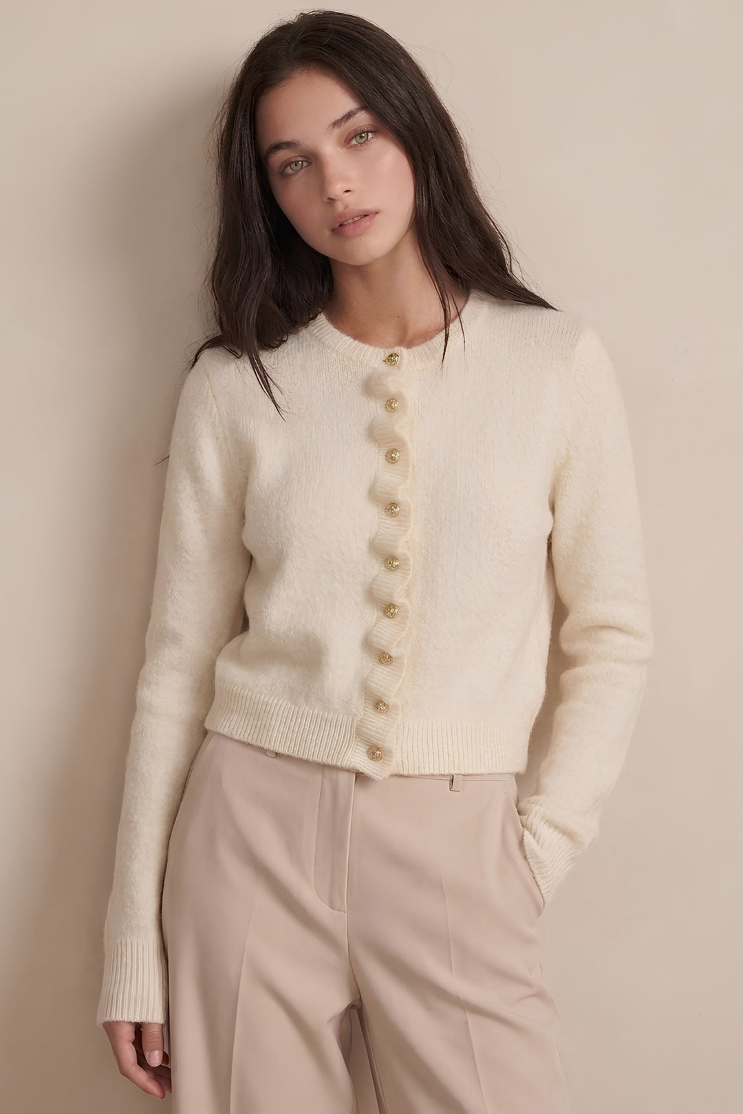 RUFFLE DETAIL CARDIGAN