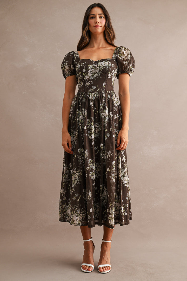 FLORAL PUFF SLEEVE MIDI DRESS