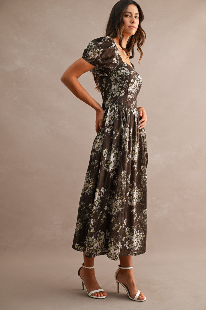 FLORAL PUFF SLEEVE MIDI DRESS