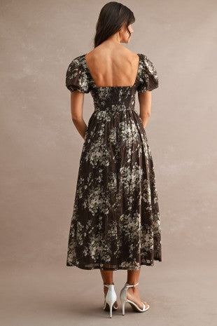 FLORAL PUFF SLEEVE MIDI DRESS