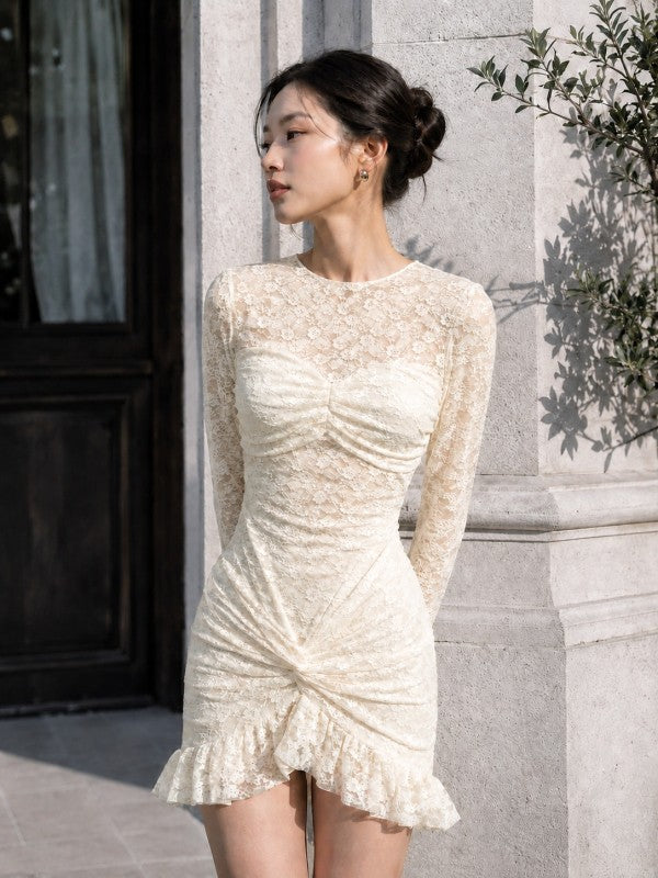 LACE DETAIL LONG SLEEVE MINI DRESS