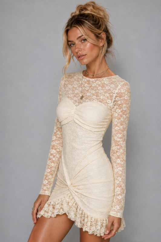 LACE DETAIL LONG SLEEVE MINI DRESS