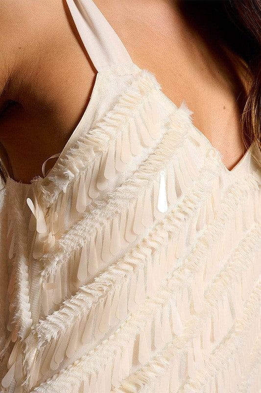 SLEEVELESS V-NECK TASSEL MINI DRESS