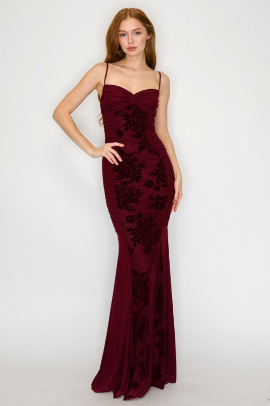VELOUR FLORAL MAXI DRESS