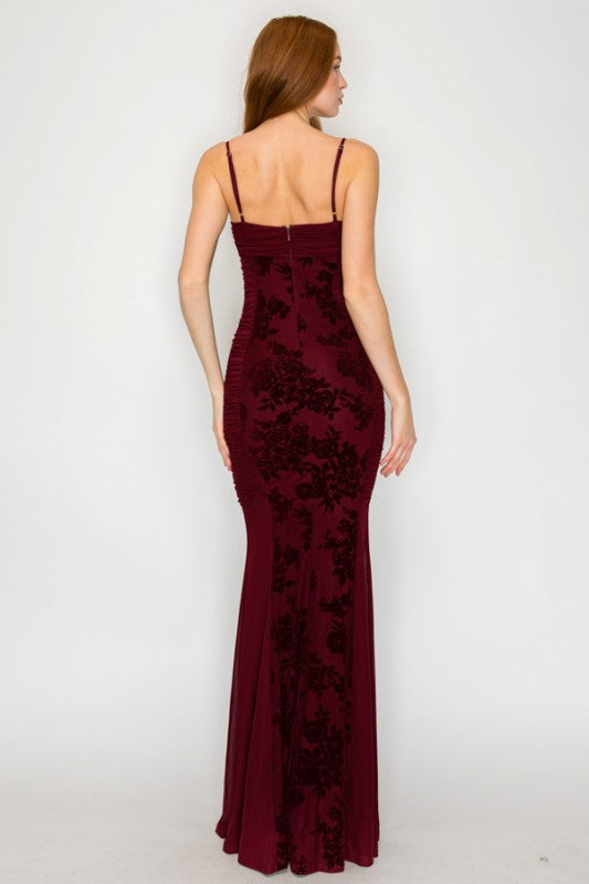 VELOUR FLORAL MAXI DRESS