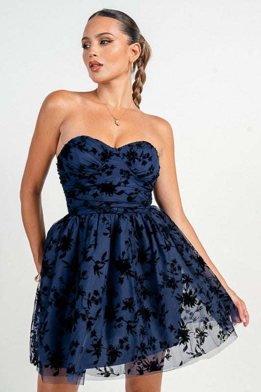 BUSTIER BONING TOP FLARE DRESS