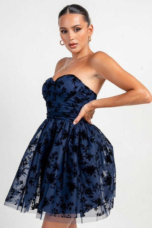 BUSTIER BONING TOP FLARE DRESS