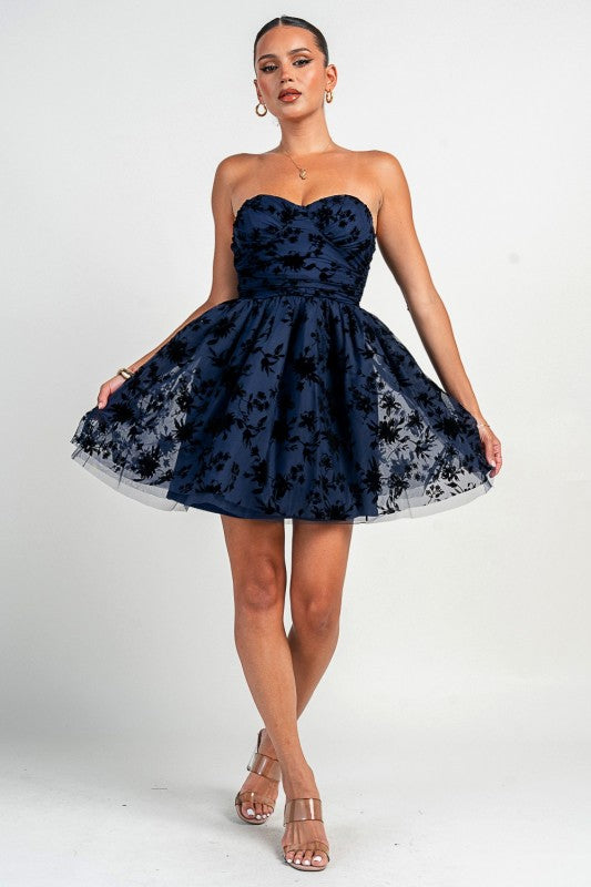 BUSTIER BONING TOP FLARE DRESS
