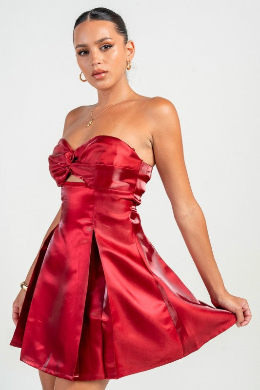 STRAPLESS DETAILED A-LINE MINI DRESS