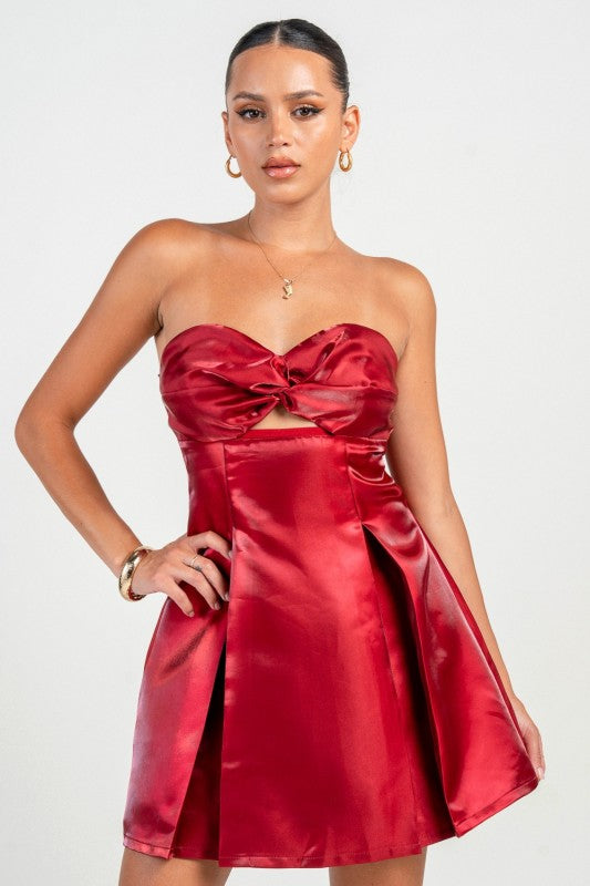 STRAPLESS DETAILED A-LINE MINI DRESS