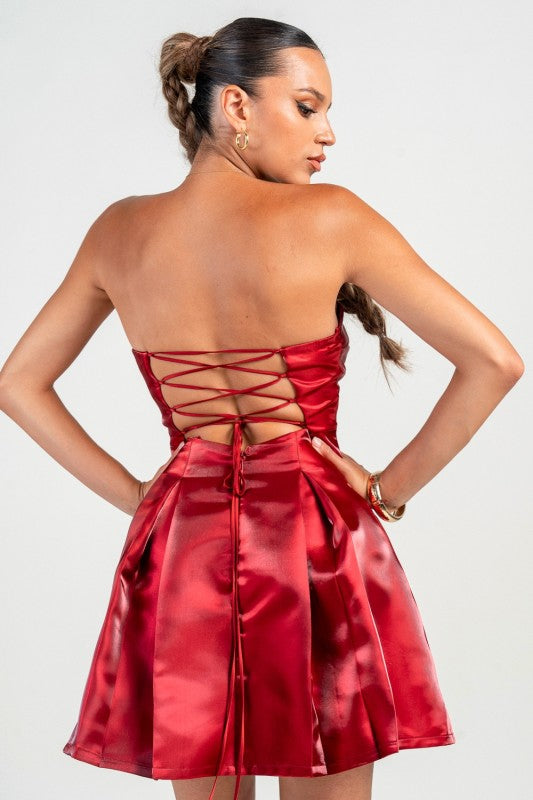 STRAPLESS DETAILED A-LINE MINI DRESS