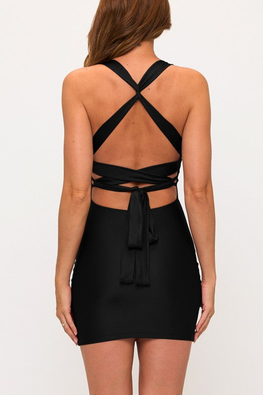 DEEP VNECK BODYCON MINI DRESS