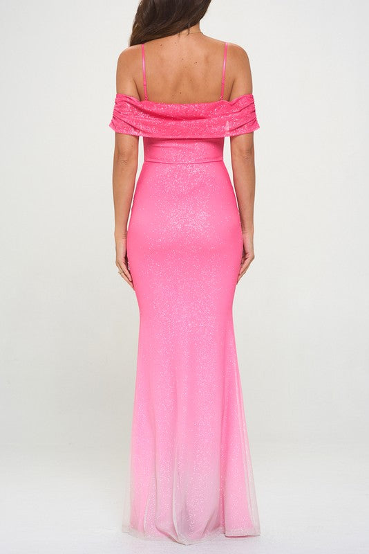 OFF SHOULDER OMBRÉ MERMAID MAXI DRESS