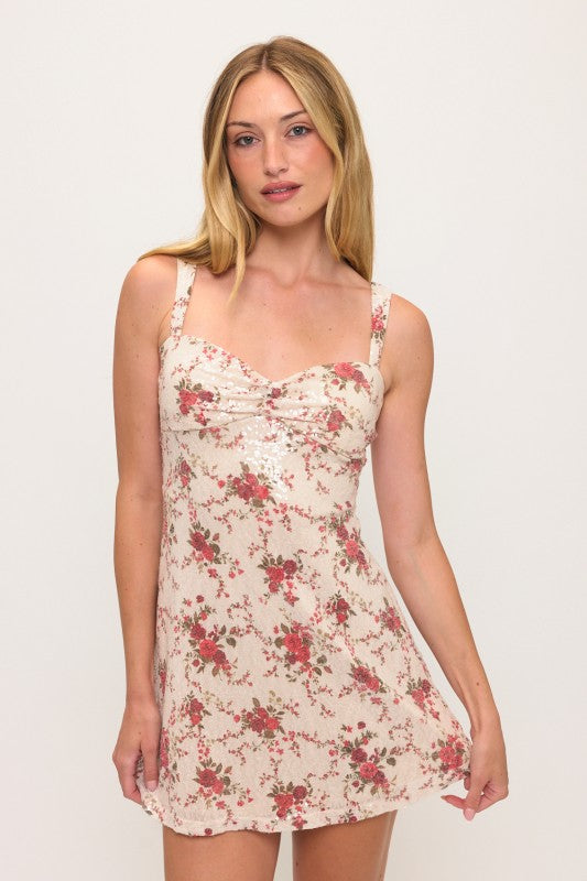 FLORAL SEQUIN ALINE MINI DRESS
