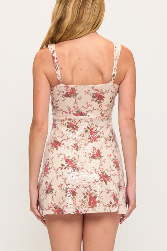 FLORAL SEQUIN ALINE MINI DRESS