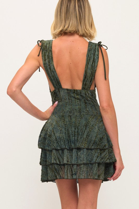 DEEP VNECK RUFFLE SKIRT DRESS