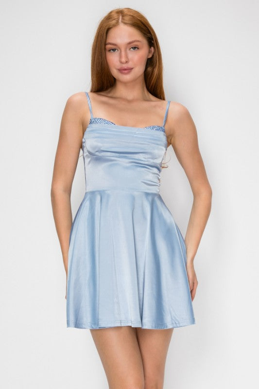 SATIN SKATER DRESS WITH SEQUIN DETAIL
