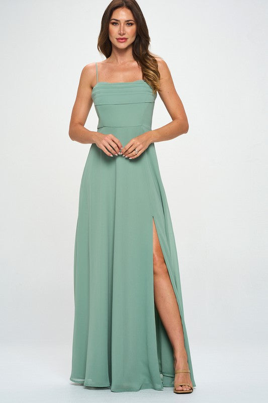PLEATED BUST FIT AND FLARE MAXI DRESS