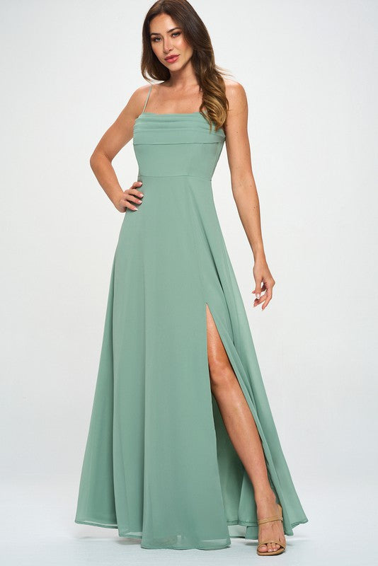 PLEATED BUST FIT AND FLARE MAXI DRESS