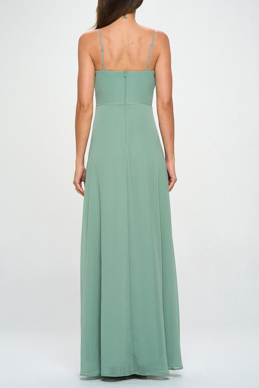 PLEATED BUST FIT AND FLARE MAXI DRESS