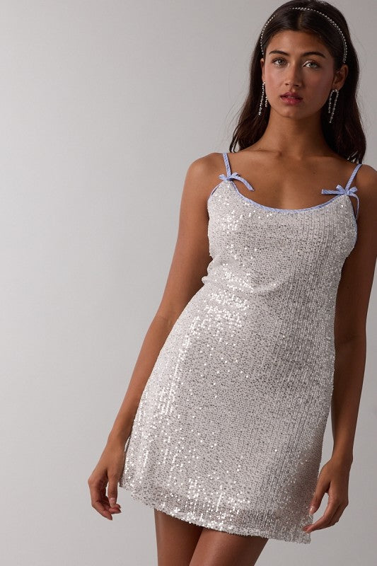 SEQUIN BOW DETAIL MINI DRESS