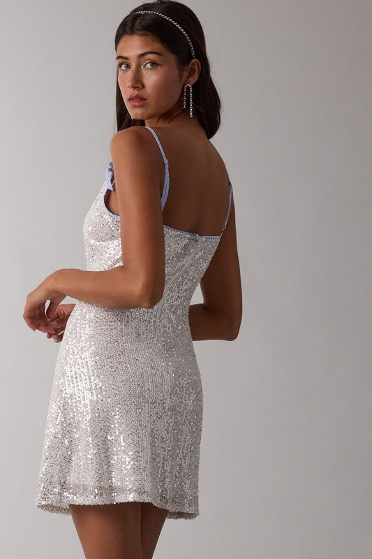 SEQUIN BOW DETAIL MINI DRESS