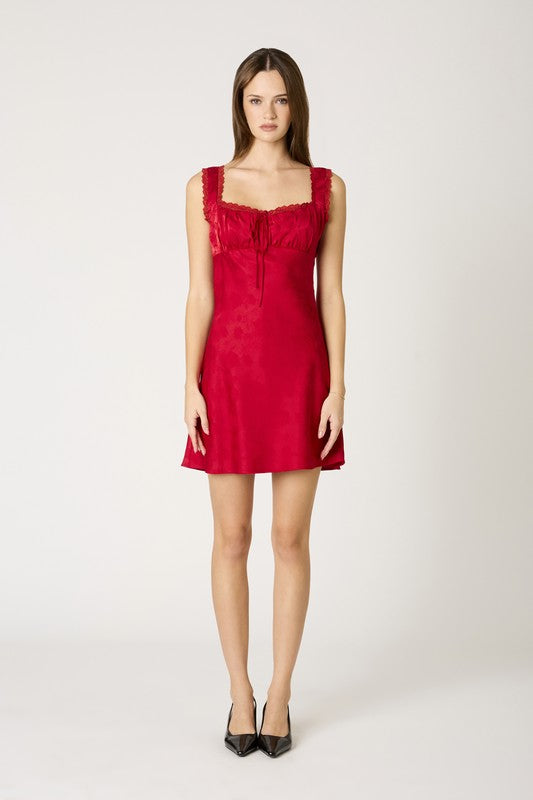 SATIN LACE DETAIL WITH OPEN BACK DRESS