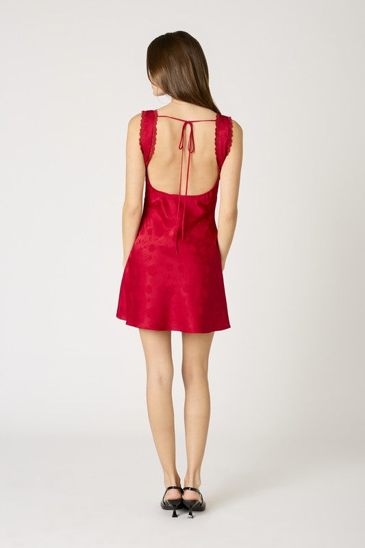 SATIN LACE DETAIL WITH OPEN BACK DRESS