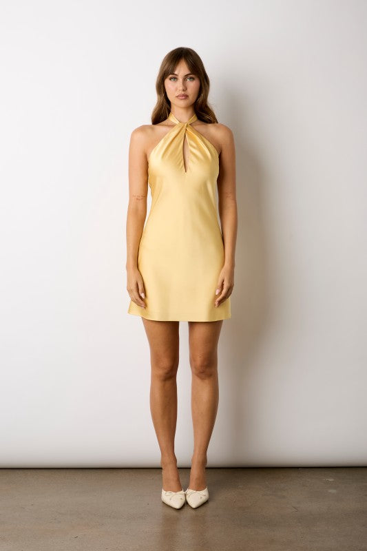 SATIN HALTER KEYHOLE WITH OPEN BACK DRESS
