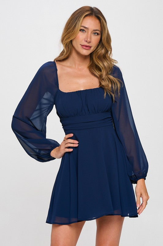 LONG SLEEVE CHIFFON MINI DRESS