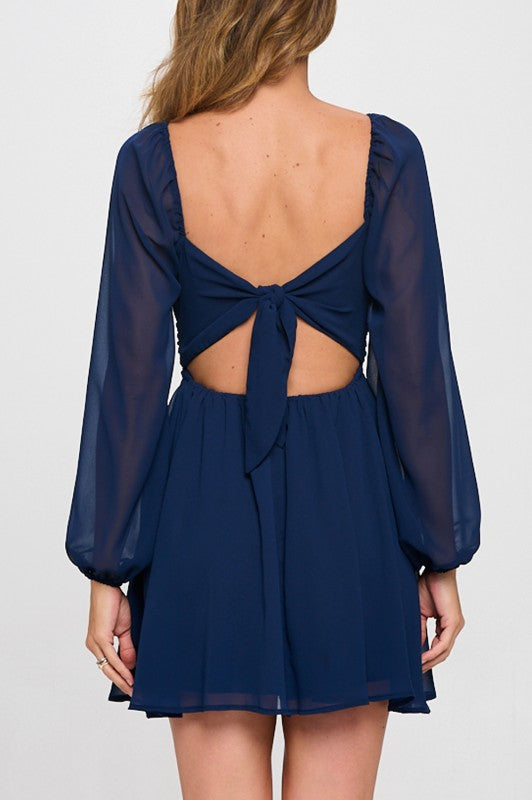 LONG SLEEVE CHIFFON MINI DRESS