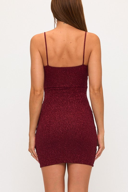 GLITTER SPARKLY PLEATED MINI DRESS