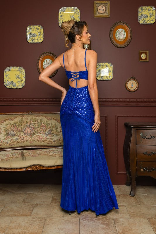 SAVANNAH ROYAL BLUE SEQUIN STATEMENT GOWN