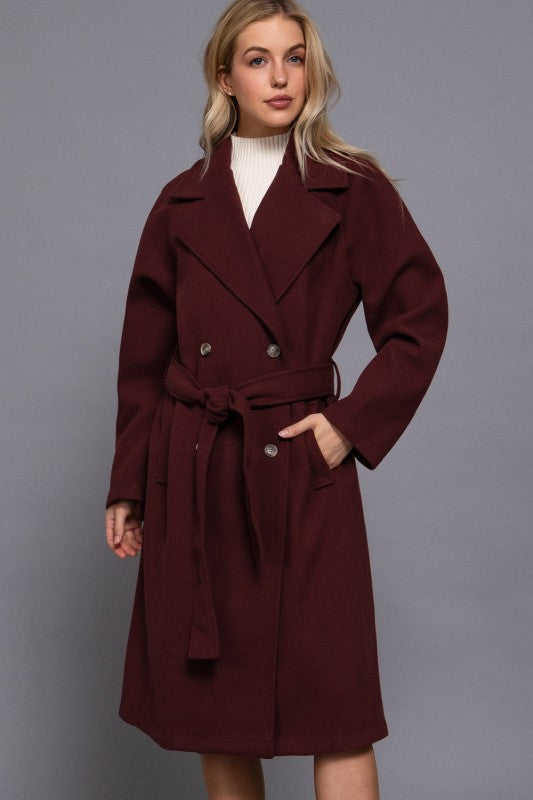 DOUBLE BREASTED BUTTON SOFT FELT TRENCH COAT