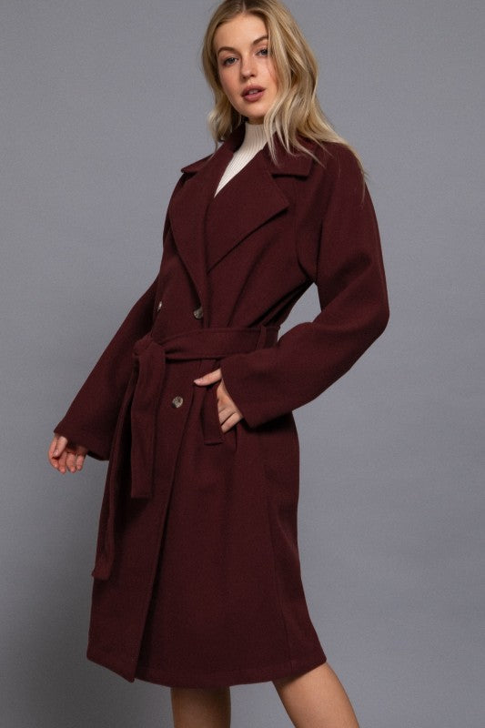 DOUBLE BREASTED BUTTON SOFT FELT TRENCH COAT